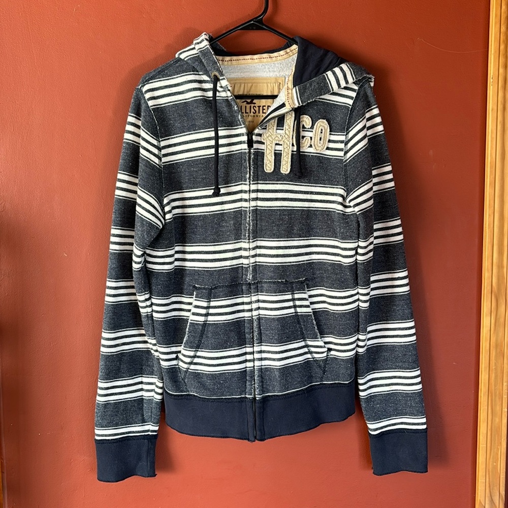 Hollister Full Zip Hoodie, Men’s Medium, Navy/White
